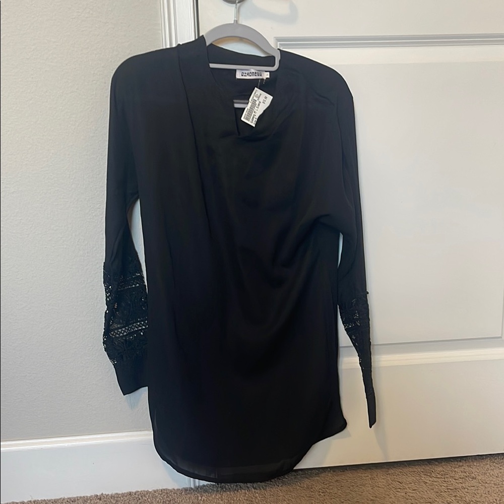 Black Long Sleeve Blouse with Lace Detail